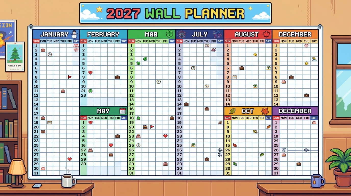 2027 wall planner as pixel art