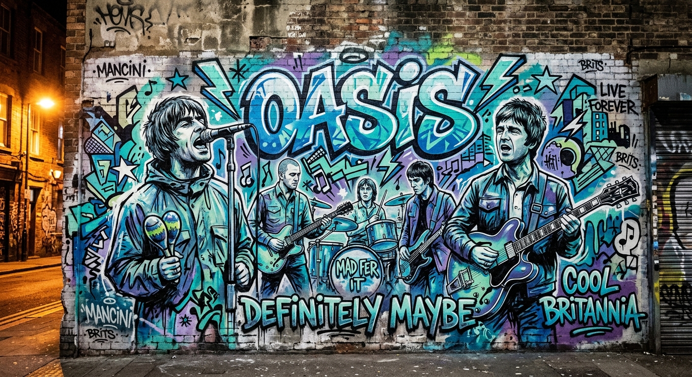 Oasis done in cool hand drawn streetart, funky fresh look