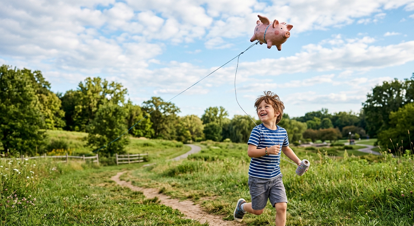 Child flying a Pig on a string