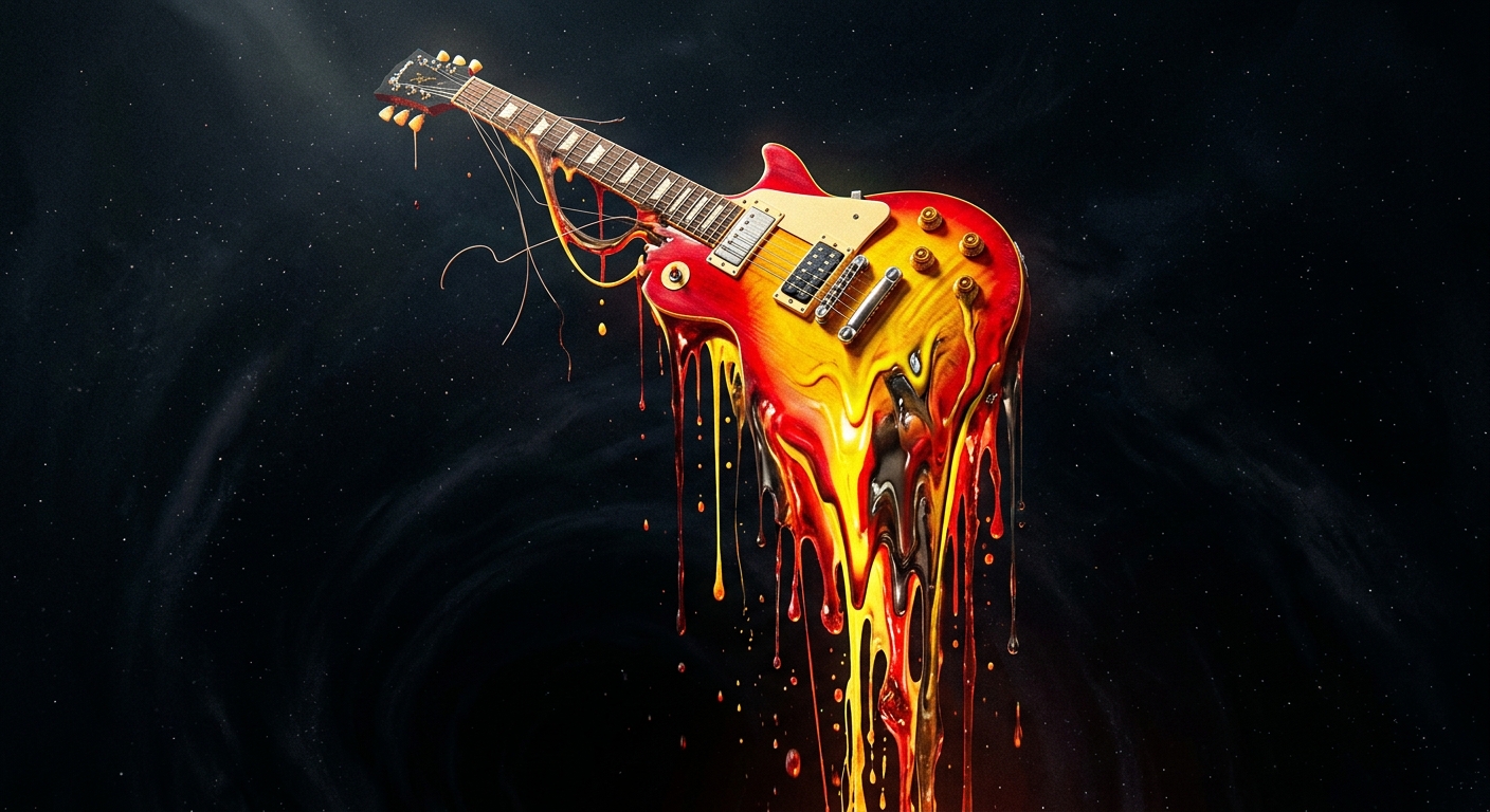 An electric guitar melting, and dripping into infinity