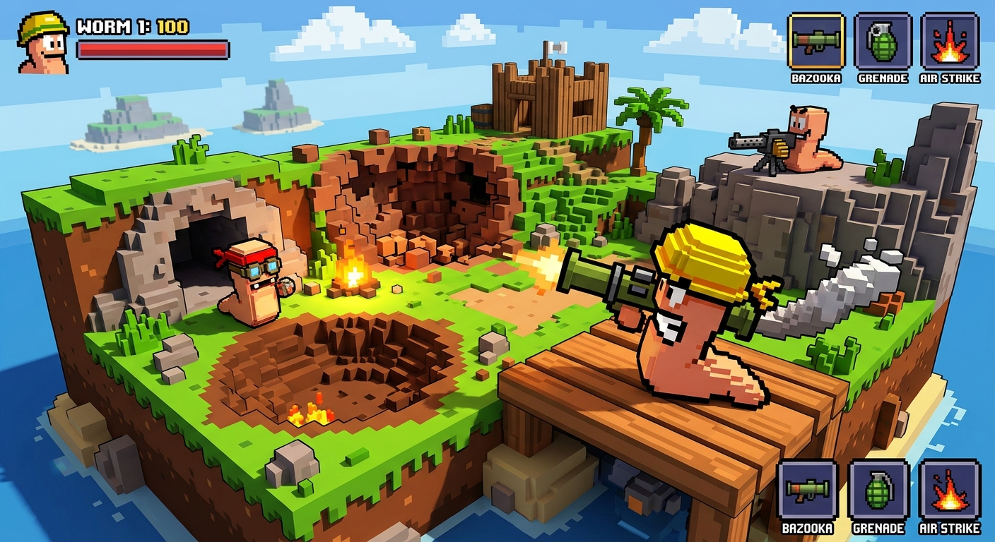 Worms 3D pixel art