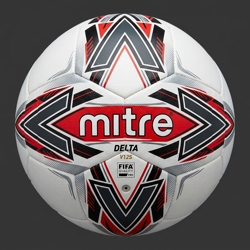 Mitre Delta football filling the square image and touching each of the four sides. The football is totally square on to the frame and in line.