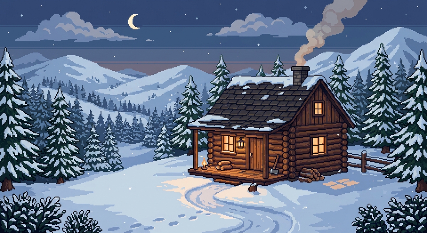 log cabin pixel art