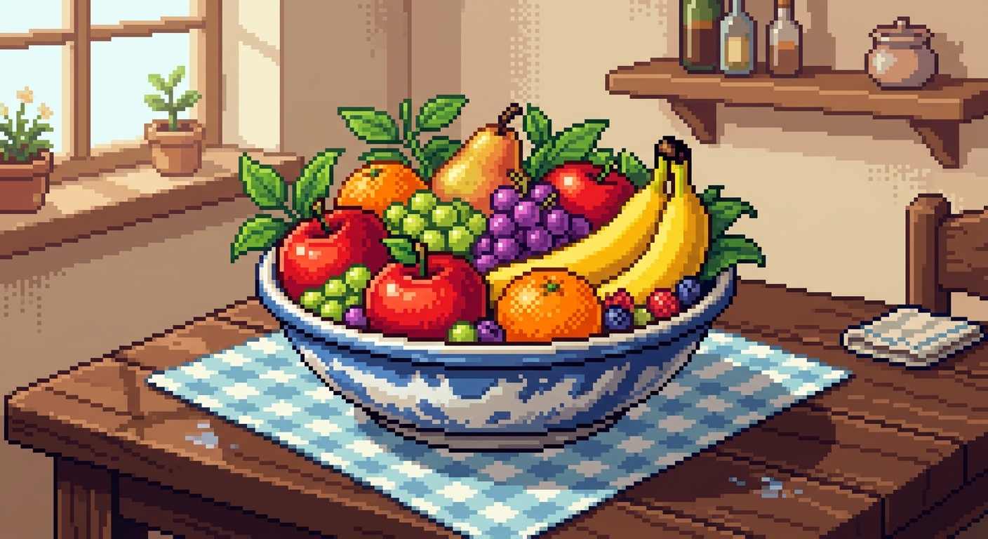 bowl of fruit pixel art