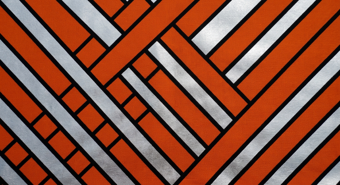 Orange and silver stripes with black outlines going diagonally in a perfect geometric pattern.