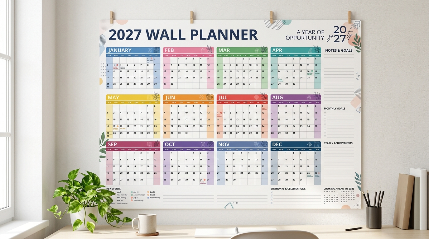 Design me a 2027 wall planner as an image