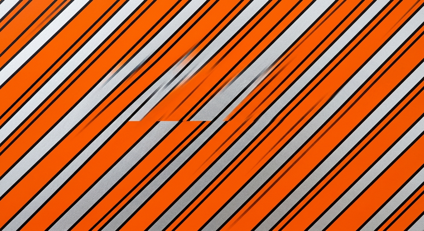 Orange and silver stripes with black outlines going diagonally in a perfect geometric pattern.