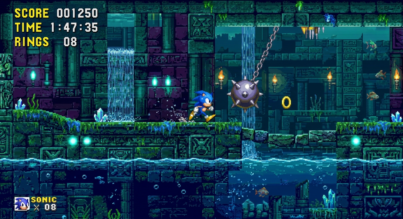 Sonic, Labyrinth zone. Pixel art