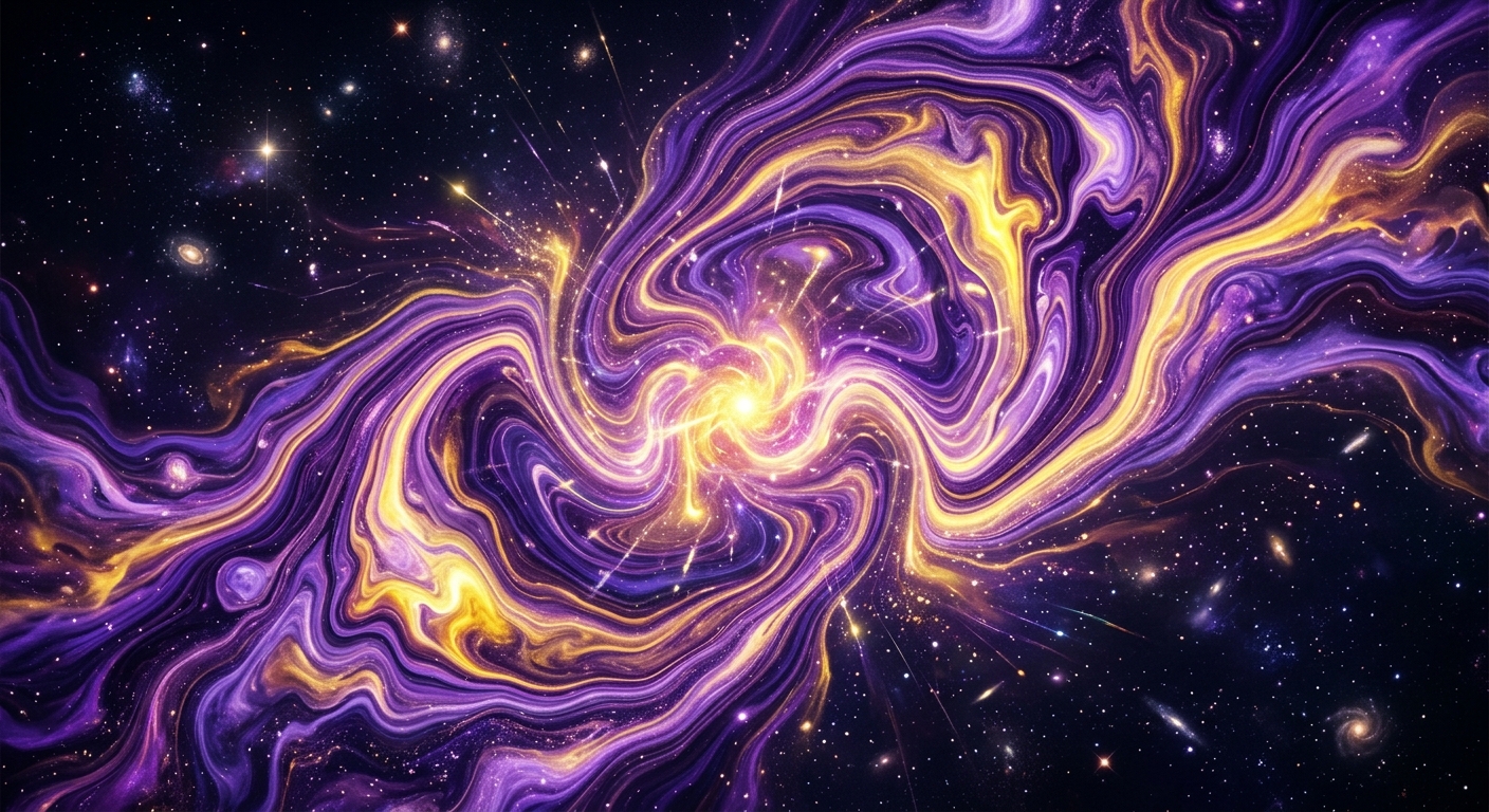 The Rhythm expanding Universe in Purple and yellow marbling growing and pulsating.