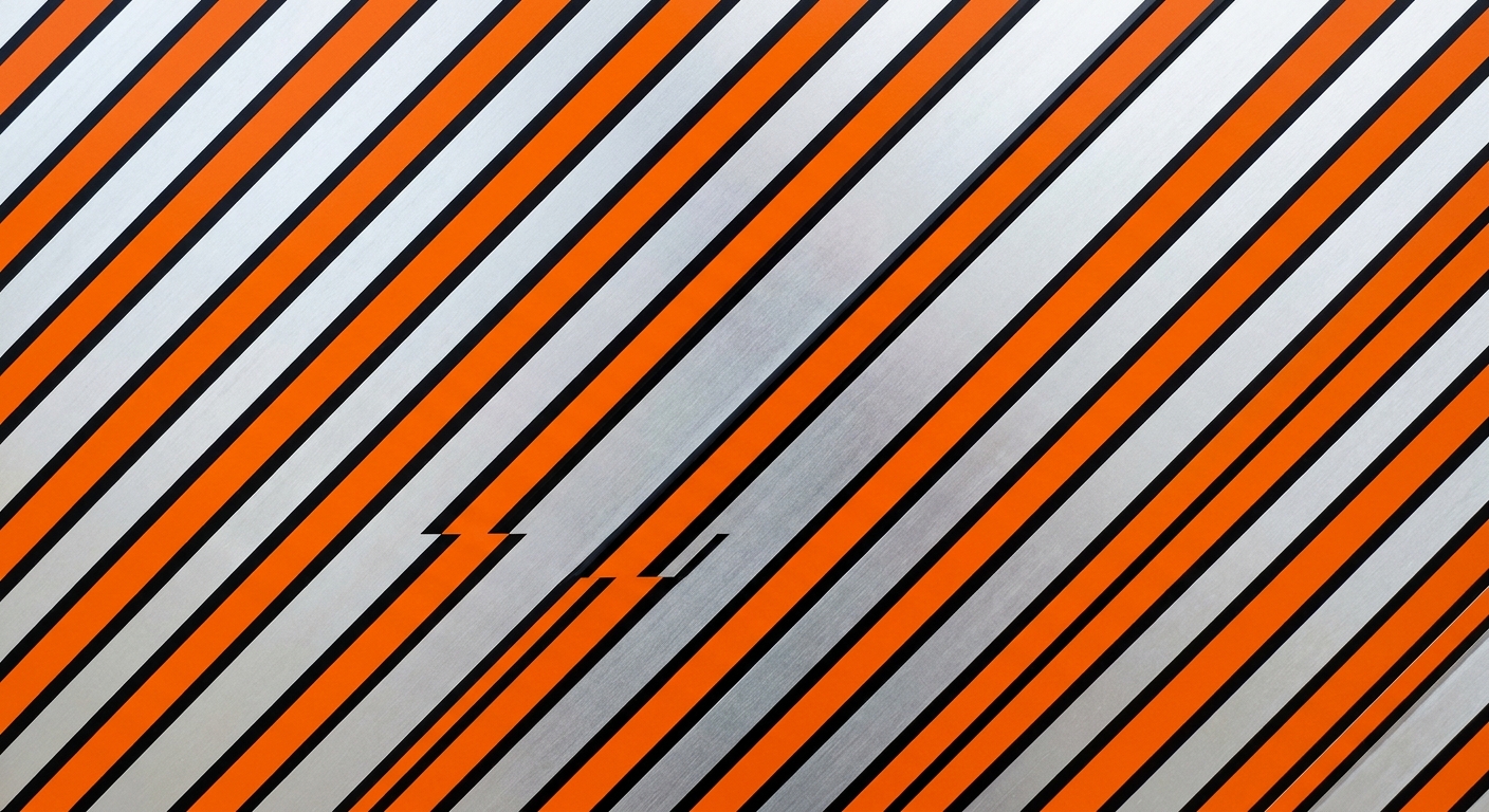 Orange and silver stripes with black outlines going diagonally in a perfect geometric pattern.