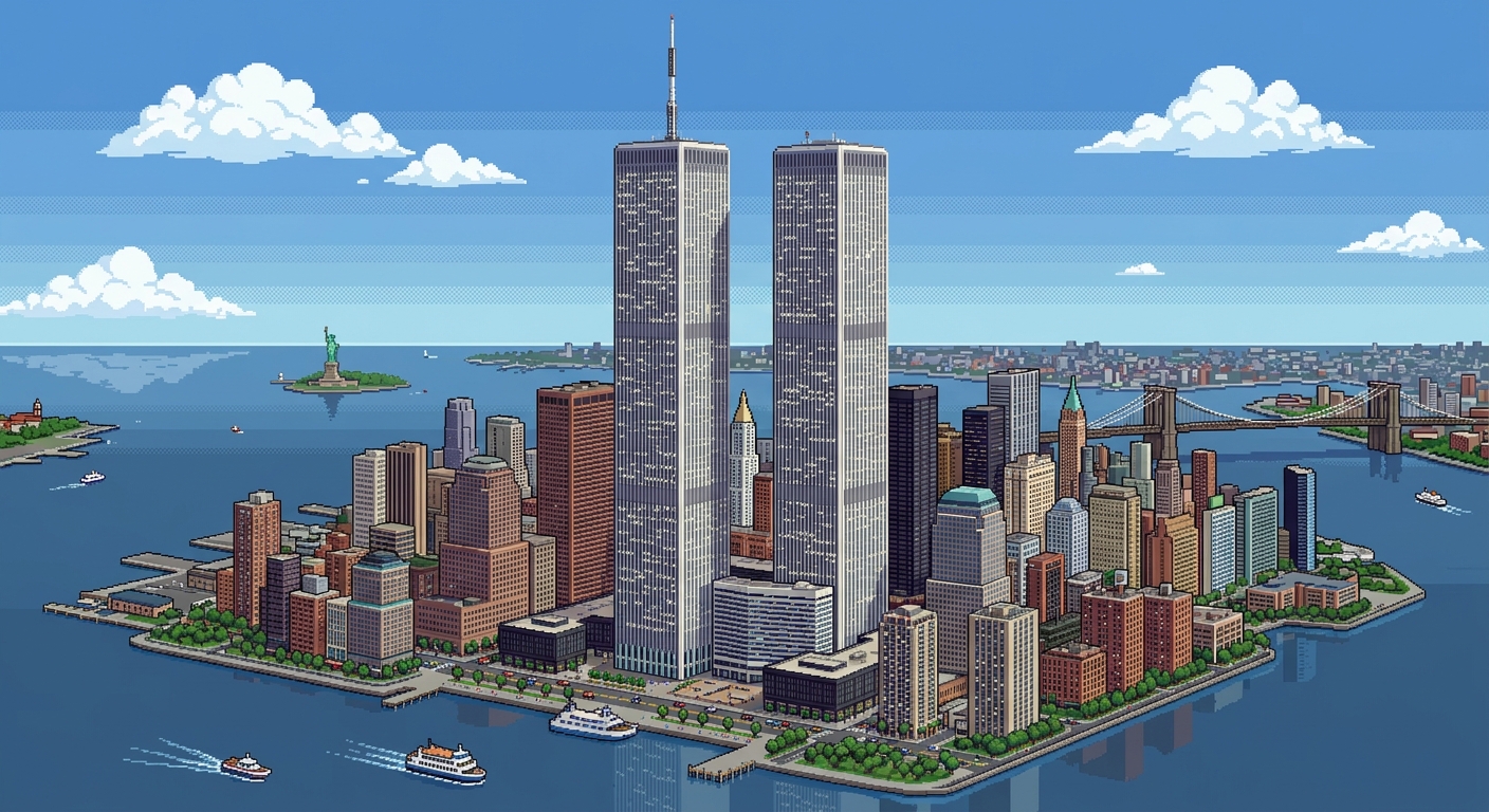 The twin towers, New York. Pixel art