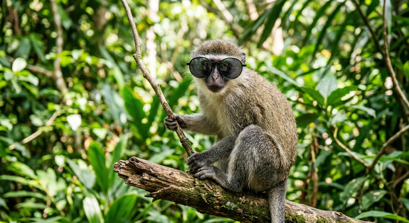 A monkey wearing sunglasses