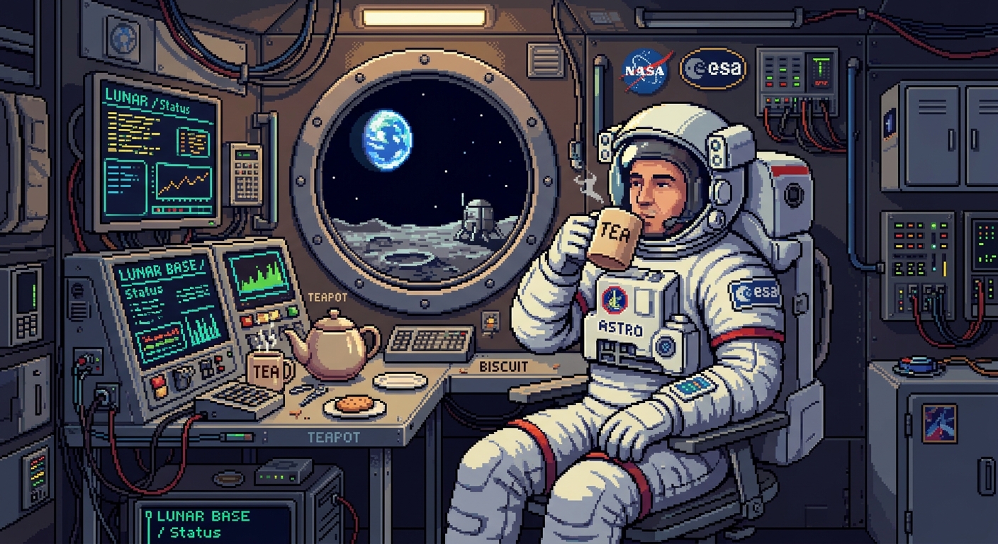 an astronaut eating his tea pixel art