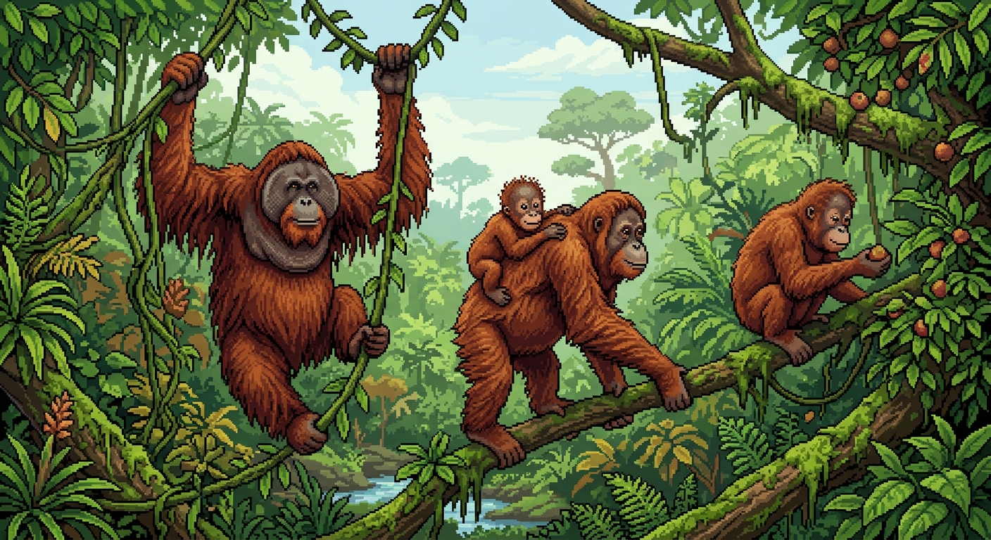Pixel art of orangutans