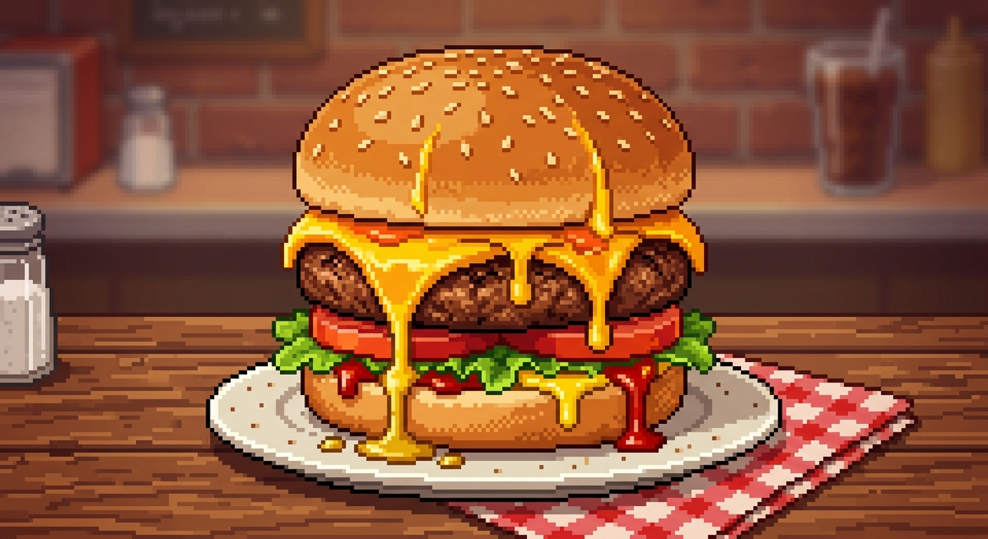 melting, dripping burger pixel art