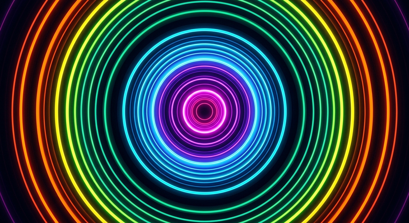 Concentric circles, colour shift, high contrast dark background, clean digital art
