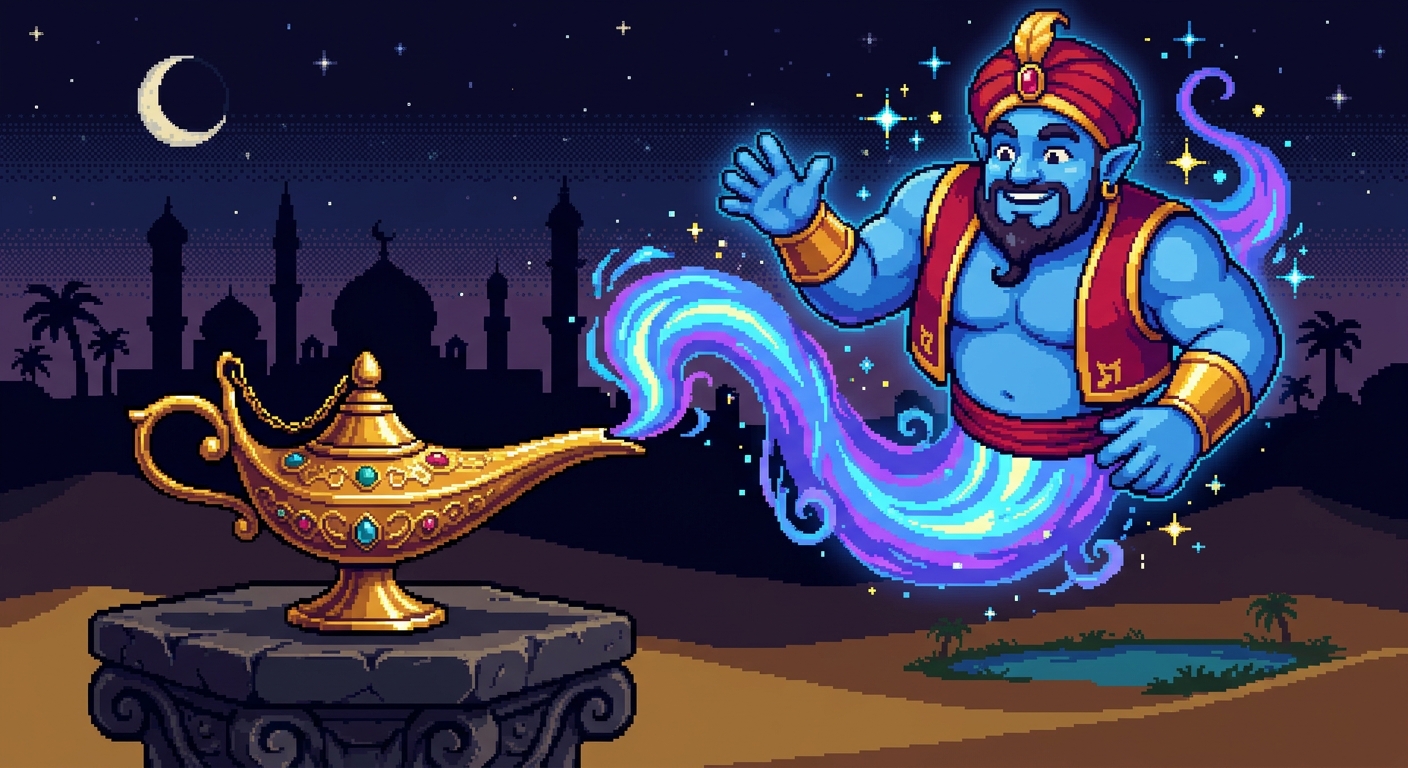 Genie coming out of a lamp pixel art