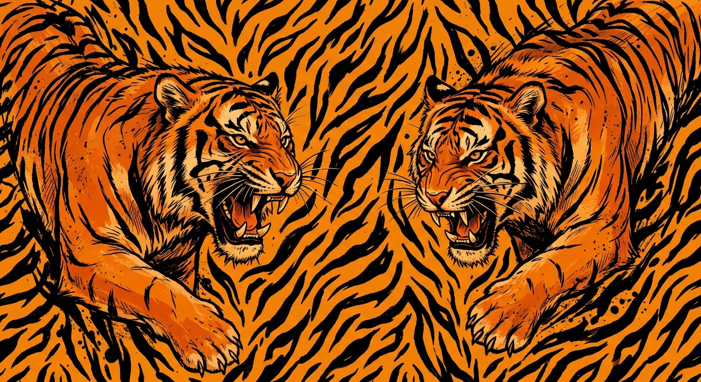 Angry Tigers Tiger print graphic in orange with black stripes animal print filling frame.