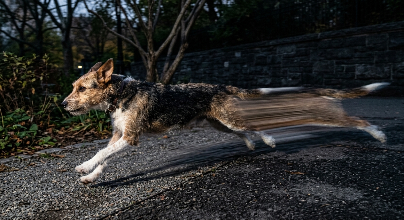 Razor sharp image of a dog from video long and extruded. High resolution high contrast image