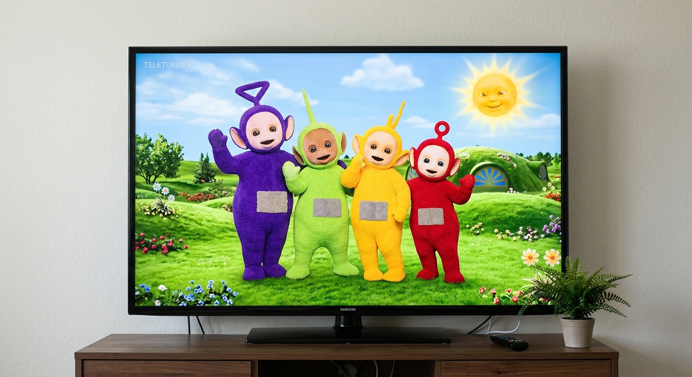 Flat screen TV as a flat image with teletubies picture