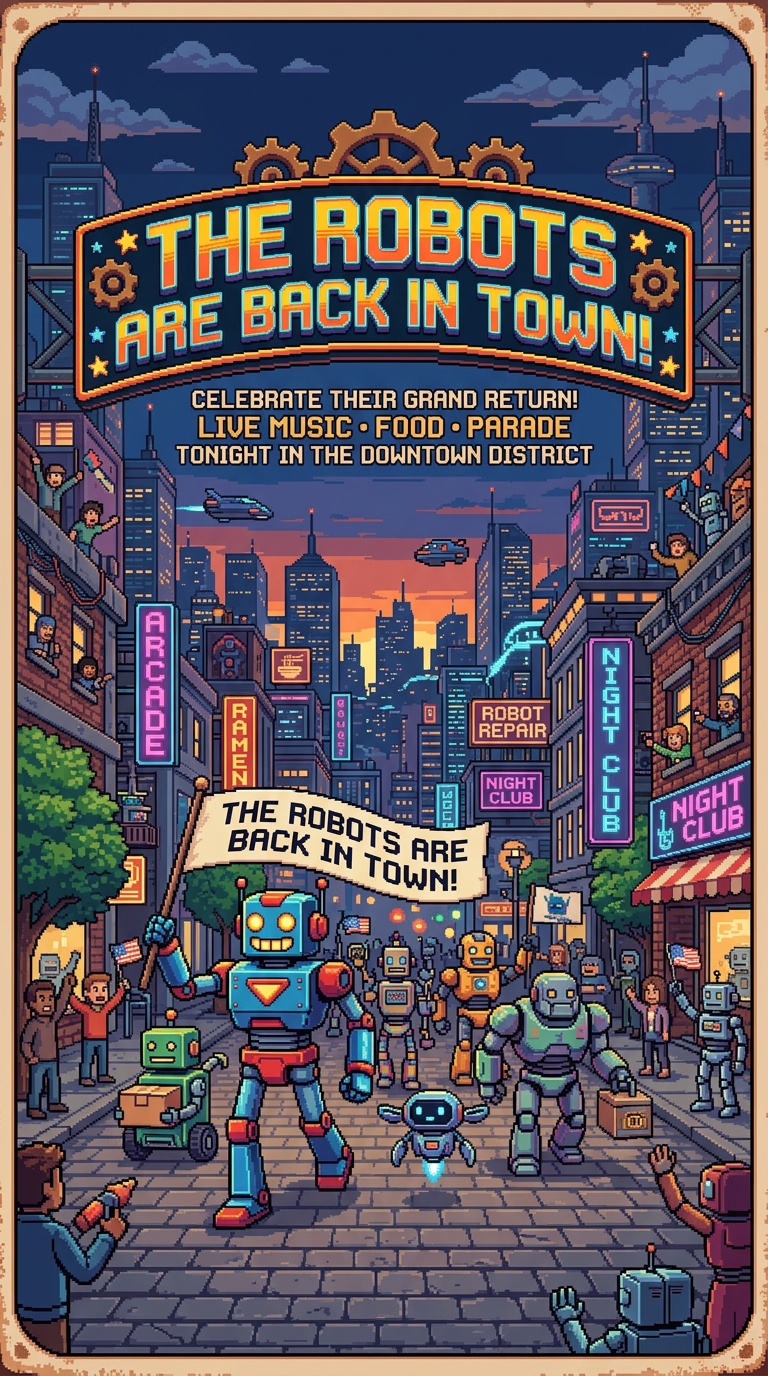 Pixel art Poster- The Robots are Back in Town!