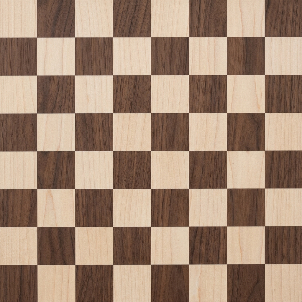 Perfectly square image chessboard with no pieces on it totally flat and lined up with image edges.