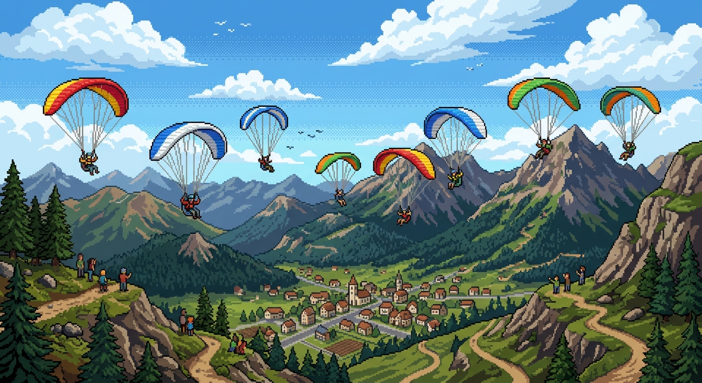paragliders pixel art